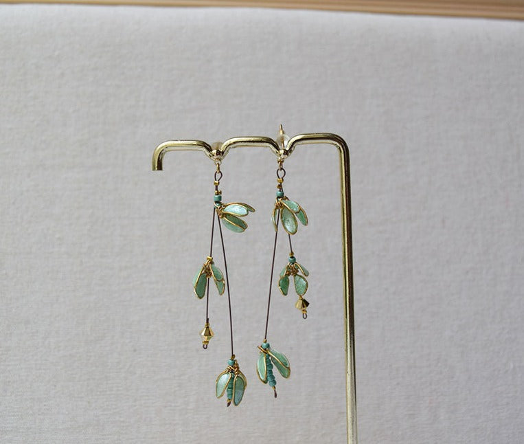 Floral long earrings Sky Blue/Pastel green