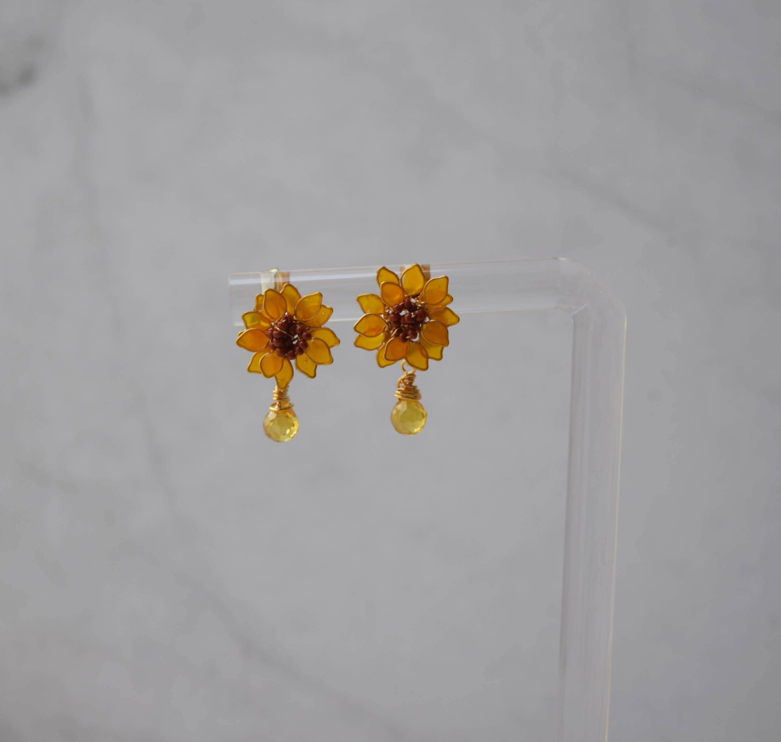 Sunflower earring necklace set, Summer jewelry