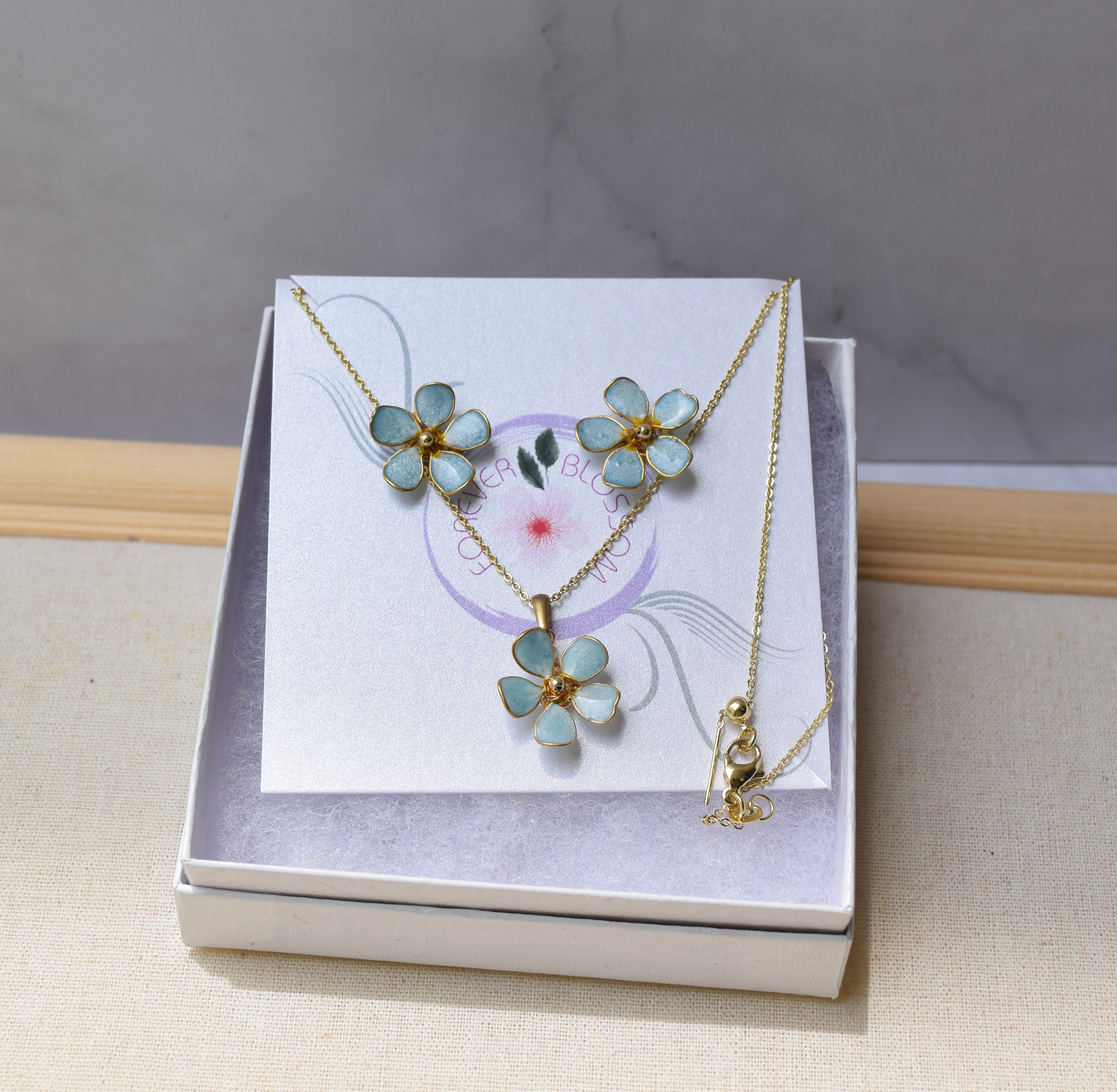 Forget Me Not flower earring and necklace set