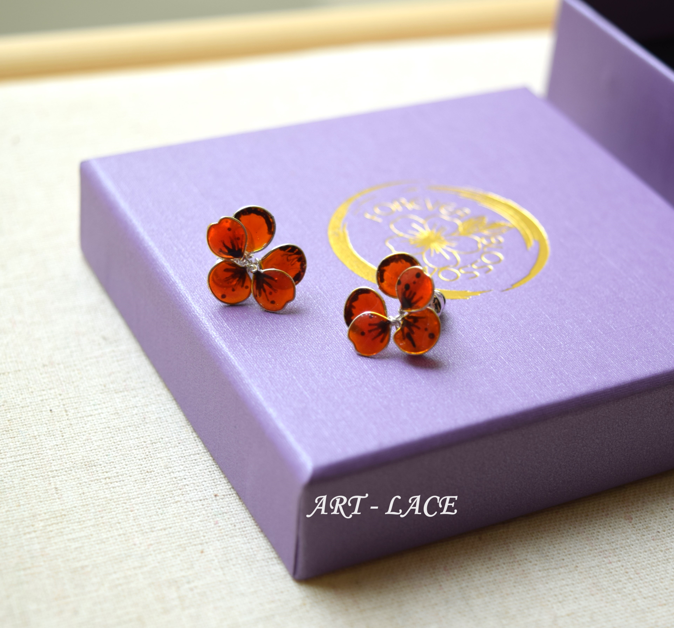 Sterling Silver Pansy flower Stud earrings, Halloween gift