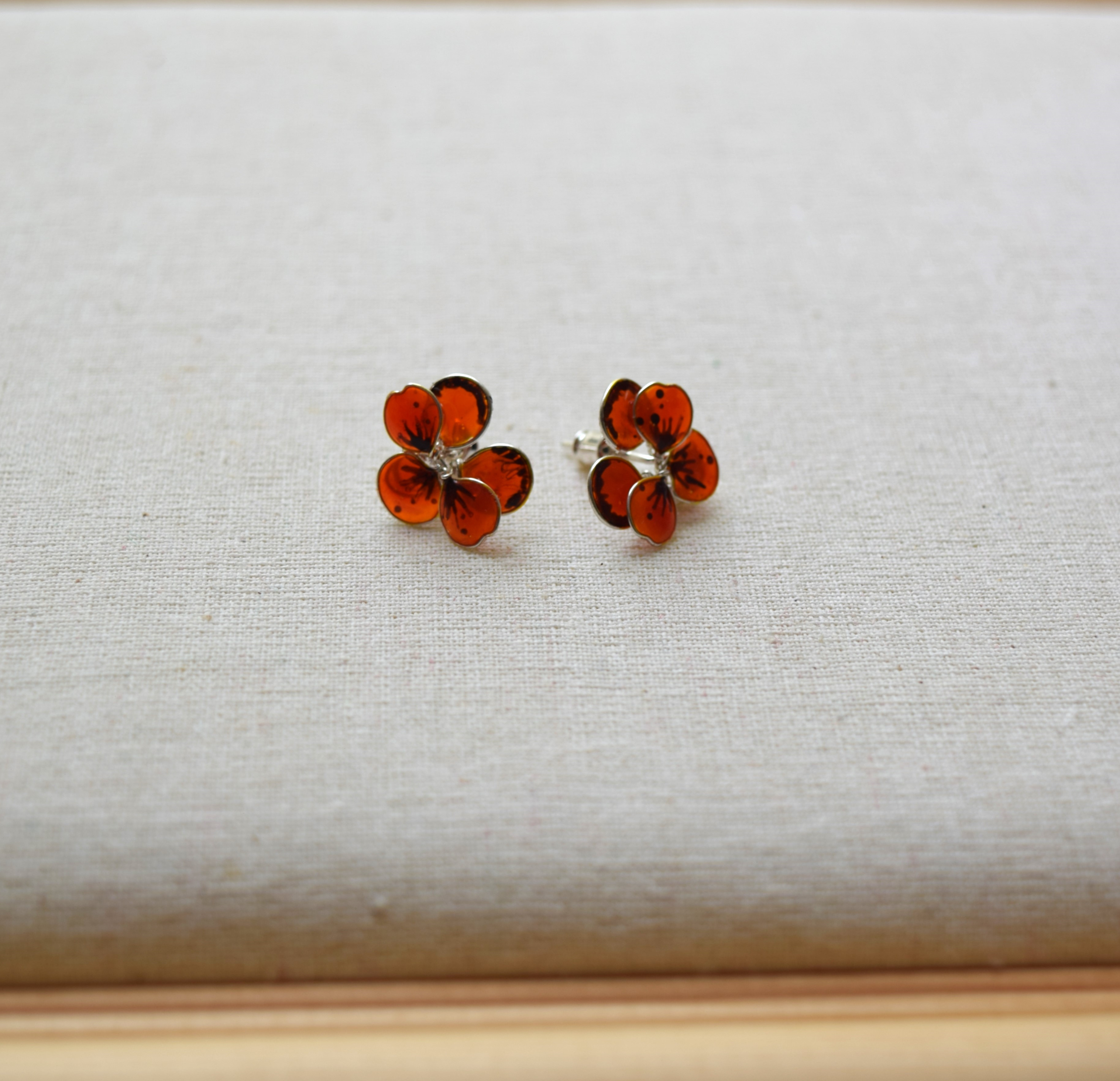 Sterling Silver Pansy flower Stud earrings, Halloween gift