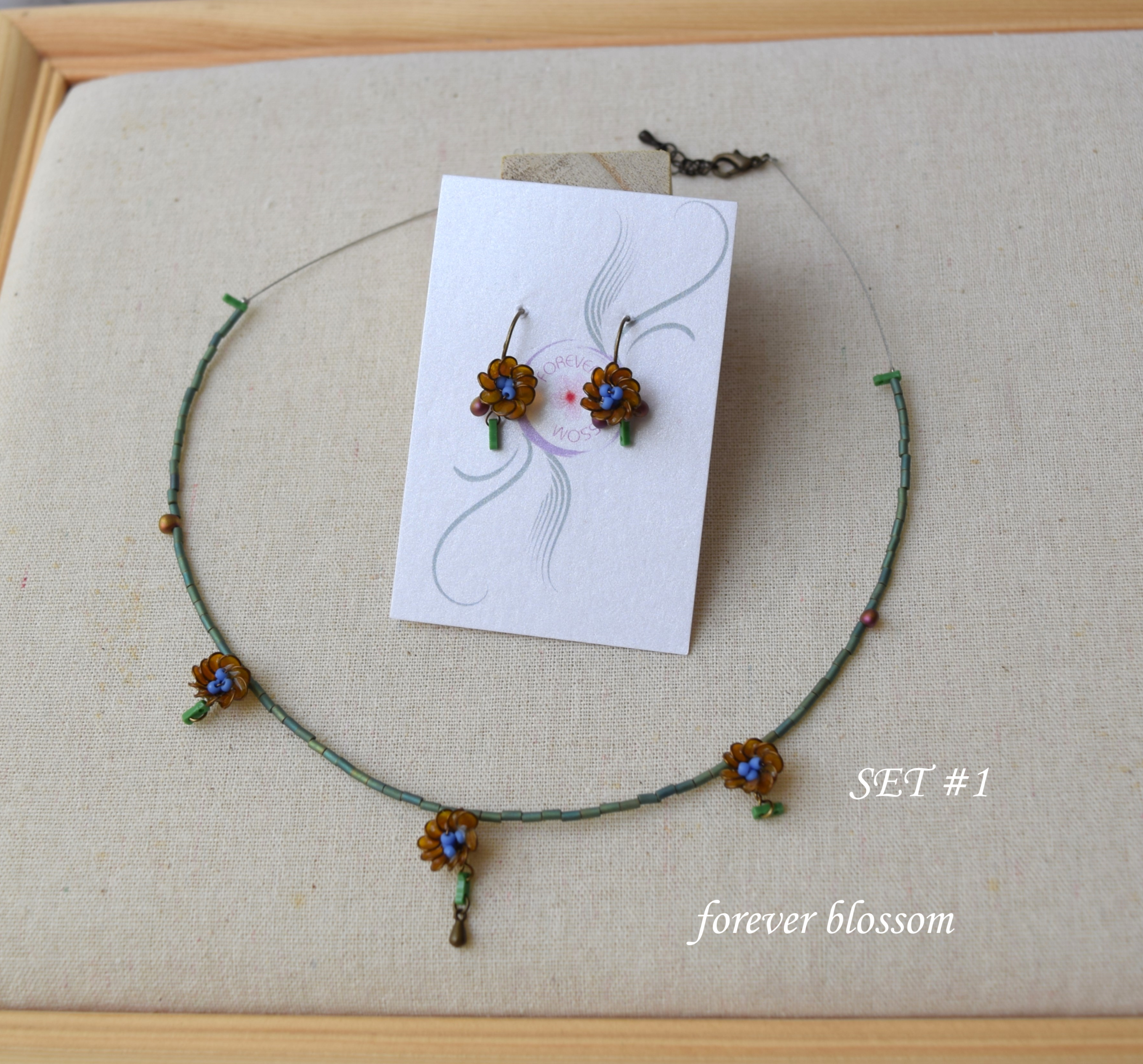 Rustic yellow flower earring, choker necklace set